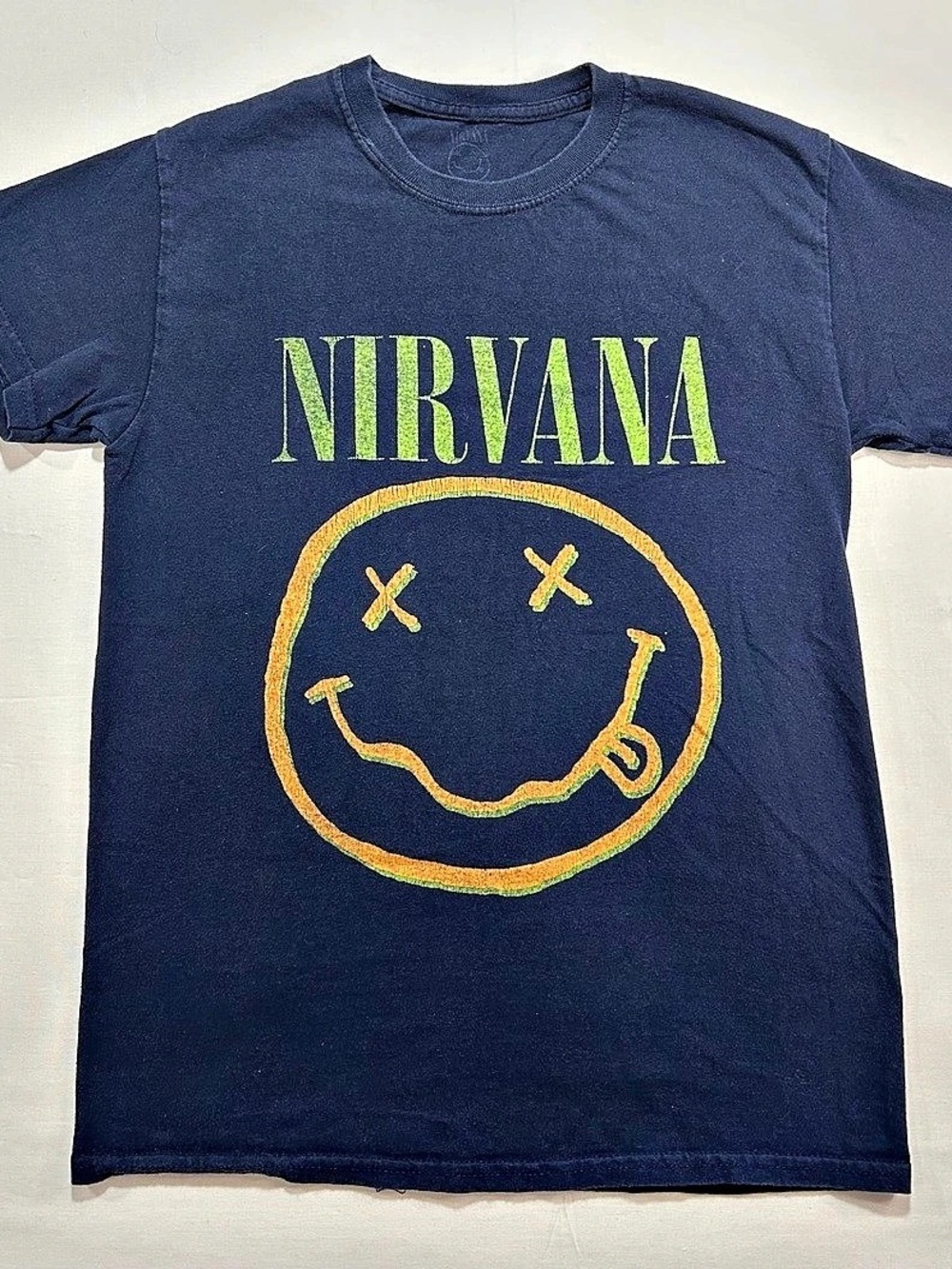 Nirvana Smiley Face Graphic T-Shirt Graphic Short Sleeve Tee in Blue